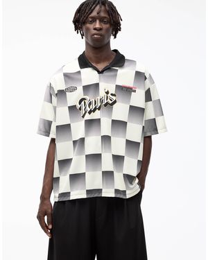 Pull&Bear Paris Chequered Retro Sports T-Shirt - White