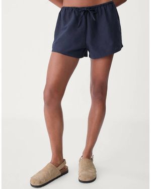 Stradivarius Linen Blend Shorts With Drawstring - Blue