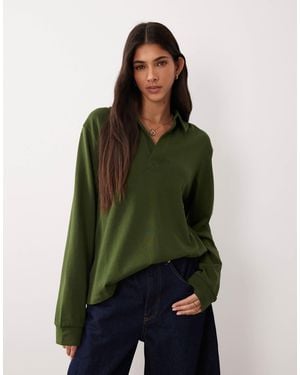 ASOS Rugby Collar Long Sleeve Tee - Green