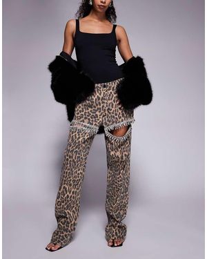 GOOD AMERICAN Embellished Drop Crystal Trim Cut Out Straight Leg Jeans - Multicolour