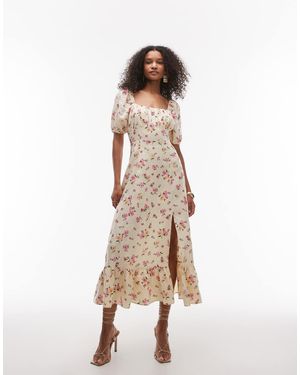 & Other Stories Linen Puff Sleeve Midaxi Dress With Split - Natural