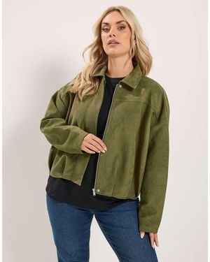Yours Clothing Faux Suede Jacket - Green