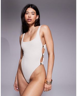 ASOS Winter Crinkle Cut-out Swimsuit With Hardware - Natural