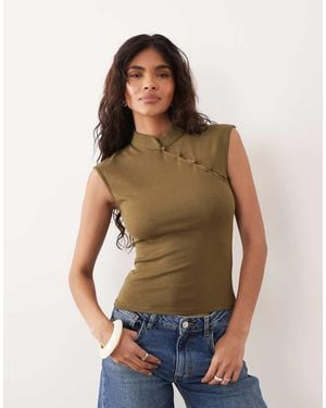 Gina Tricot Mandarin Collar Top - Brown