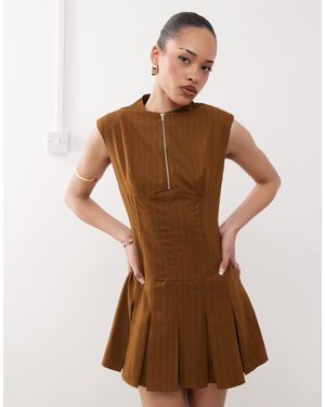 Labelrail X Jennifer Mcking Corset Paneled Pinstripe Mini Dress - Brown