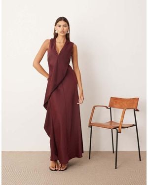 ARRANGE Vestido Largo Rojo Vino Sin Mangas Con Panel En Contraste De - Rosa