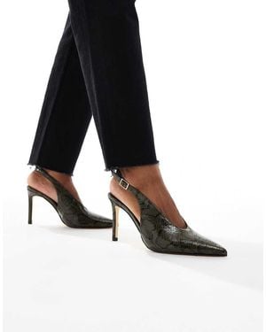 SEQWL Zapatos De Salón Verdes Destalonados Con Estampado De Serpiente Y Empeine Subido Petunia De - Negro