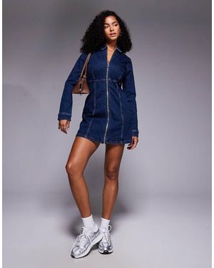 River Island Zip Front Denim Mini Dress - Blue