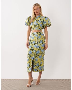 Sister Jane Dream Seagrass Jacquard Mid Rise Midi Skirt Co-Ord - Green