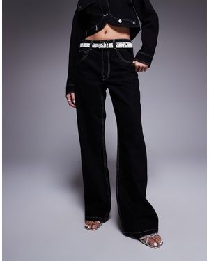 ASOS Jeans Ampi Neri Con Cuciture A Contrasto - Nero