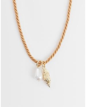 ONLY Collier avec cordon et coquillages - Métallisé