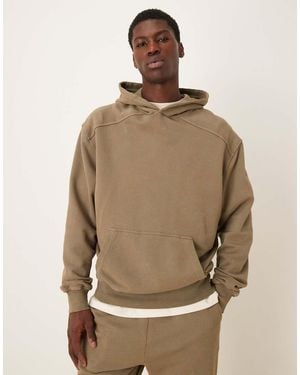 ASOS Sudadera Extragrande Con Capucha, Lavado Desgastado Y Acabado Tintado De (Parte De Un Conjunto)-Verde - Neutro