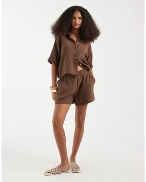 Vero Moda Cheesecloth Textured Shorts Co-ord - Natural