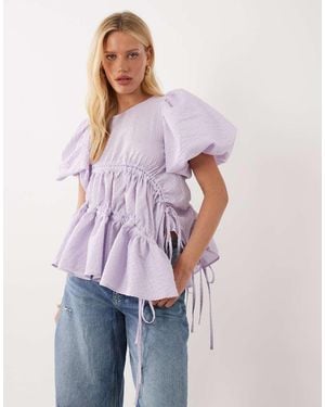Ghospell Top Exclusivo Con Mangas Abullonadas Y Detalle Fruncido En-Violeta - Morado