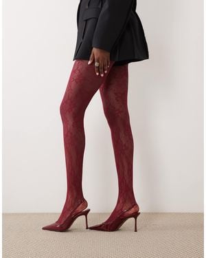 Kaiia Exclusive Sheer Lace Tights - Red