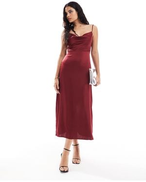 Vila Satin Cowl Neck Cami Maxi Dress - Red