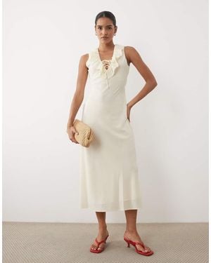 Mango Frill Detail Sleeveless Maxi Dress - Natural