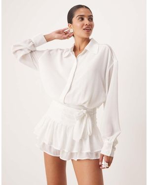 Amy Lynn Sheer Ruffle Bloomer Playsuit With Shirt Top - White