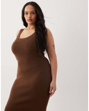 ASOS Asos Design Curve Cotton Blend Scoop Back Dress - Brown