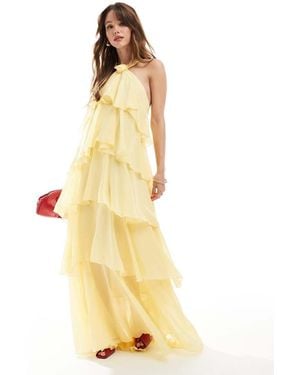 Vero Moda Felicia Halter Neck Tiered Maxi Dress With Corsage Detail - Metallic