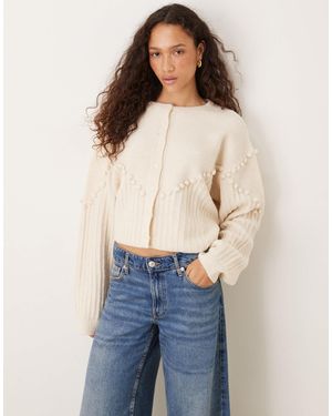 Vrg Grl Textured Cream Cardigan - Blue