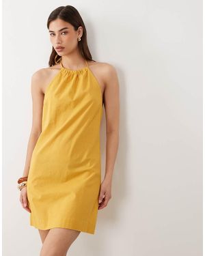 Nobody's Child Brooka Linen Blend Halter Neck Open Back Mini Dress - Yellow