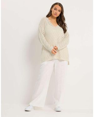 Yours Clothing Knitted Long Sleeve Top - Natural