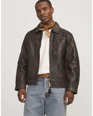 Jack & Jones Leather Jacket - Brown
