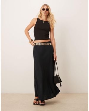 Abercrombie & Fitch Bias Cut Linen Blend Maxi Skirt - Black