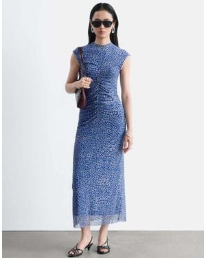 & Other Stories Sleeveless High Neck Mesh Midi Dress - Blue