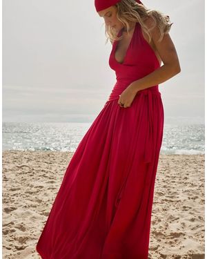 NA-KD X Audrey Afonso Jersey Open Back Maxi Dress - Red