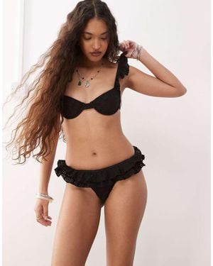 Lioness Daydream Broderie Ruffle Strap Underwire Bikini Top Co-ord - Brown