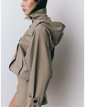 Stradivarius Short Puff Sleeve Trench Coat With Detachable Hood - Grey