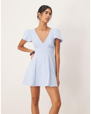 ASOS V Front Flutter Sleeve Mini Tea Dress - Blue