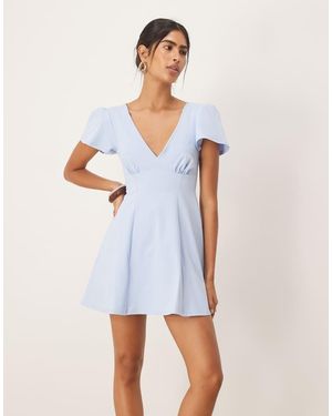 ASOS V Front Flutter Sleeve Mini Tea Dress - Blue