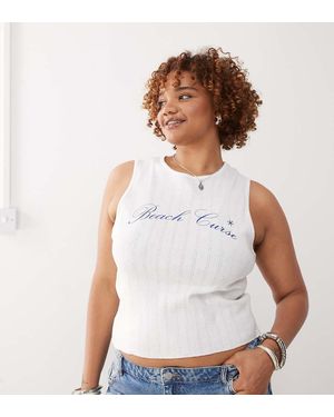 Collusion Camiseta Blanca Sin Mangas Con Estampado De Punto Calado De Plus - Blanco