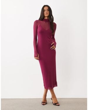 AFRM Shailene Mesh Turtleneck Cami Lining Bodycon Midi Dress - Red