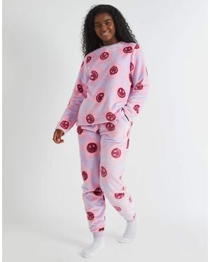 Skinnydip London London Happy Flower Lilac Twosie Fleece Pyjama Set - Pink