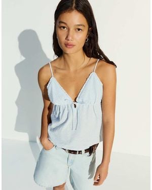Bershka Ruffle Strap Top - Blue