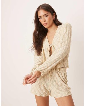 ASOS Balloon Sleeve Top With Tie Detail Co-Ord - Natural