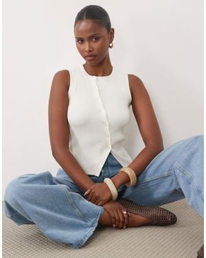 The Frolic Exclusive Sleeveless Asymmetric Button Knitted Top - Blue