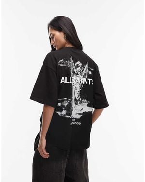 AllSaints Guardian Amelie Short Sleeve Graphic Logo T-shirt With Back Print - Black