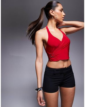 Missy Empire Missy Empire Slinky Plunge Halterneck Ring Detail Wrap Top - Red