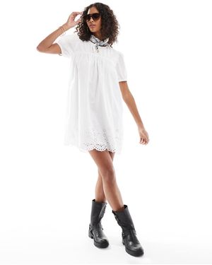 Wednesday's Girl Aangerimpelde Mini-Jurk Met Broderie - Wit