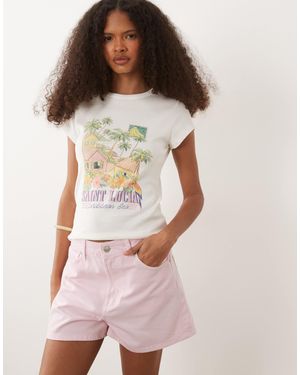 ASOS High Waist Denim Shorts - Pink