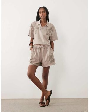 Miss Selfridge Embroidered Short Co-ord - Natural