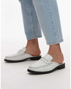 TOPSHOP Anna Leather Flat Shoe Mules - Blue