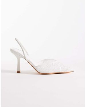 SEQWL Zapatos Blancos Destalonados De Tacón Con Abalorios Salado De