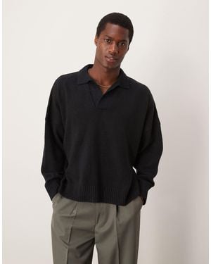 ASOS Super Oversized Boxy Knitted Notch Neck Sweater - Black