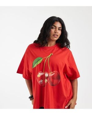 ASOS Asos Design Curve Oversized T-shirt With Cherry Sticker Graphic - Red